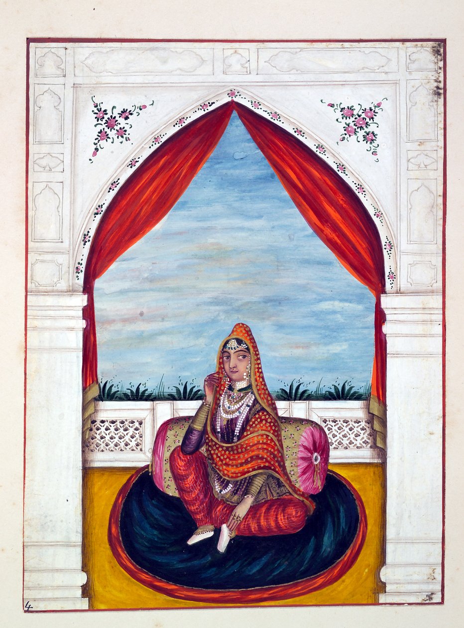 Maharani Chand Kaur, do Reino do Punjab, seus Governantes e Chefes, volume I, um volume de 27 estudos de aquarela de um artista indiano não identificado, c.1840 (wc on paper) de Indian School