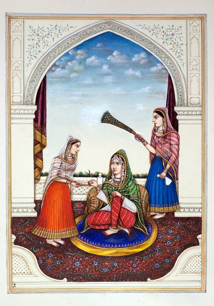 Maharani Jindan, do Reino do Punjab, seus governantes e chefes, volume I, um volume de 27 estudos de aquarela de um artista indiano não identificado, c.1840 (wc on paper) de Indian School