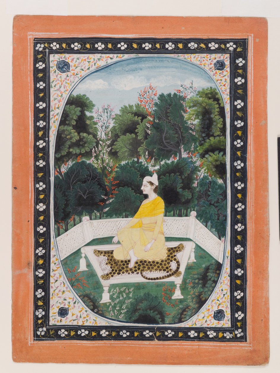 Homem meditando em um jardim, c.1820-40 (wc no papel) de Indian School