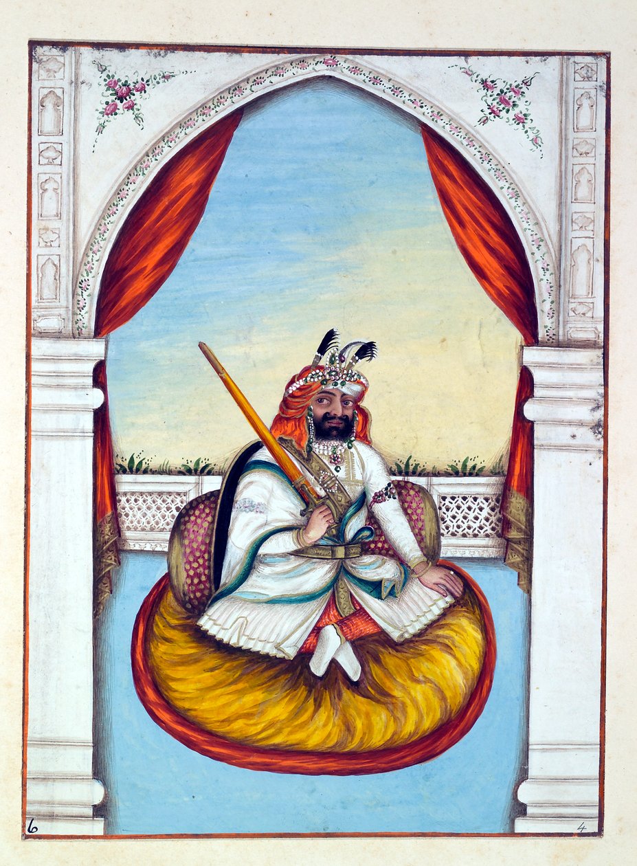 Marharajah Sher Singh, do Reino do Punjab, seus Governantes e Chefes, volume I, um volume de 27 estudos de aquarela de um artista indiano não identificado, c.1840 (wc no papel) de Indian School