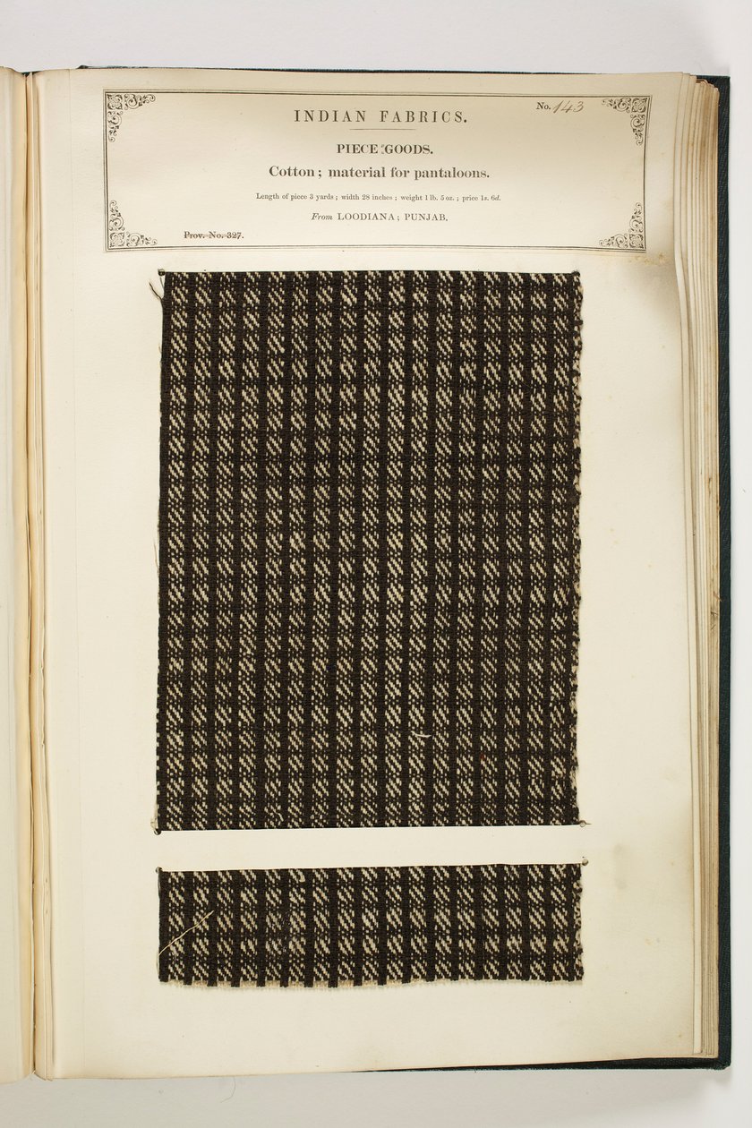 Material para Pantaloons, Loodiana, Punjab, Piece Goods, da Coleção de Fabricantes Têxteis da Índia, de John Forbes Watson, publicado em 1866 de Indian School