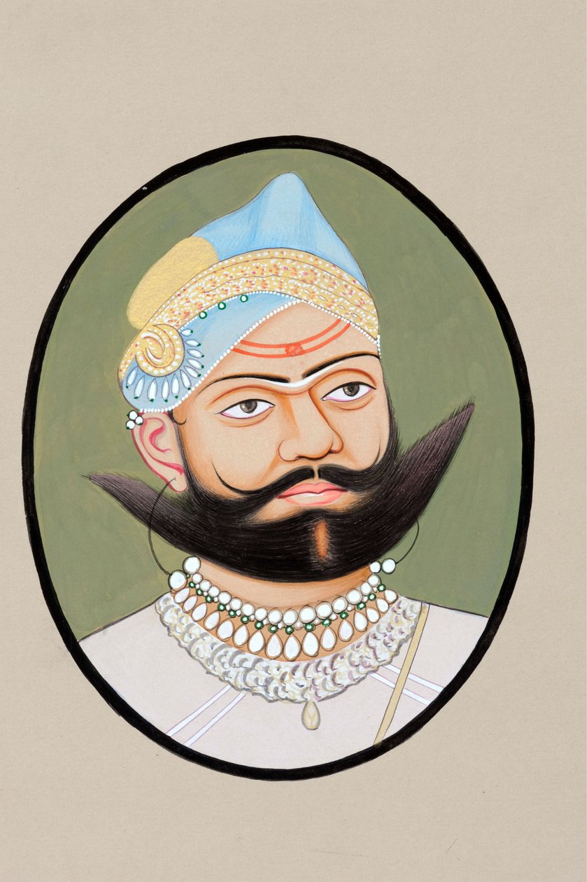 Pintura em miniatura de Maharaja Sajjan Singh 1874 de Indian School