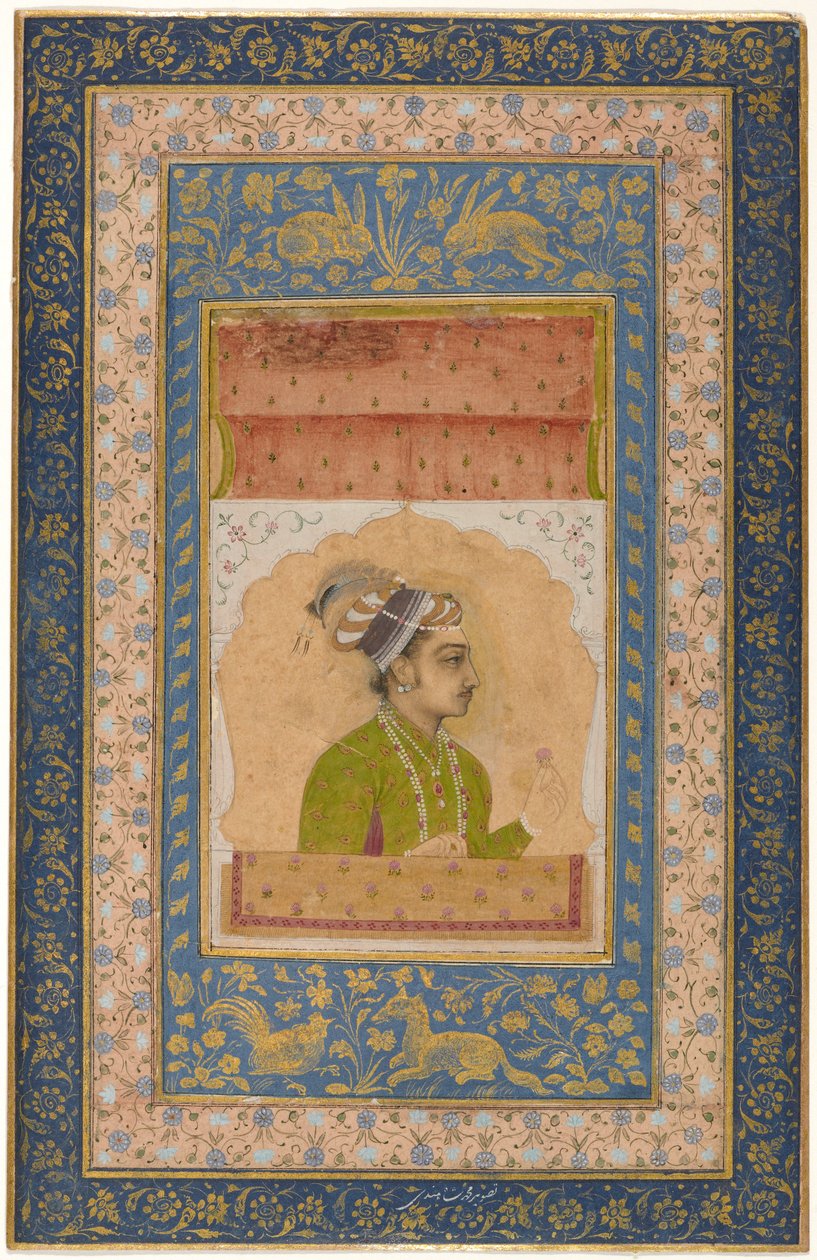 Miniatura Retrato de Dara Shikoh, c.1640 (guache sobre papel montado na folha do álbum) de Indian School
