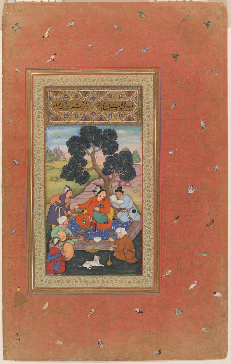 Chefe mongol e assistentes, fólio do Álbum Gulshan (Álbum do Jardim das Rosas), c.1600 (aguarela opaca, tinta e ouro sobre papel) de Indian School