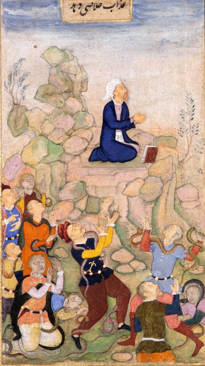 Moisés e a praga das serpentes, 1602-05 (wc opaco no papel) de Indian School