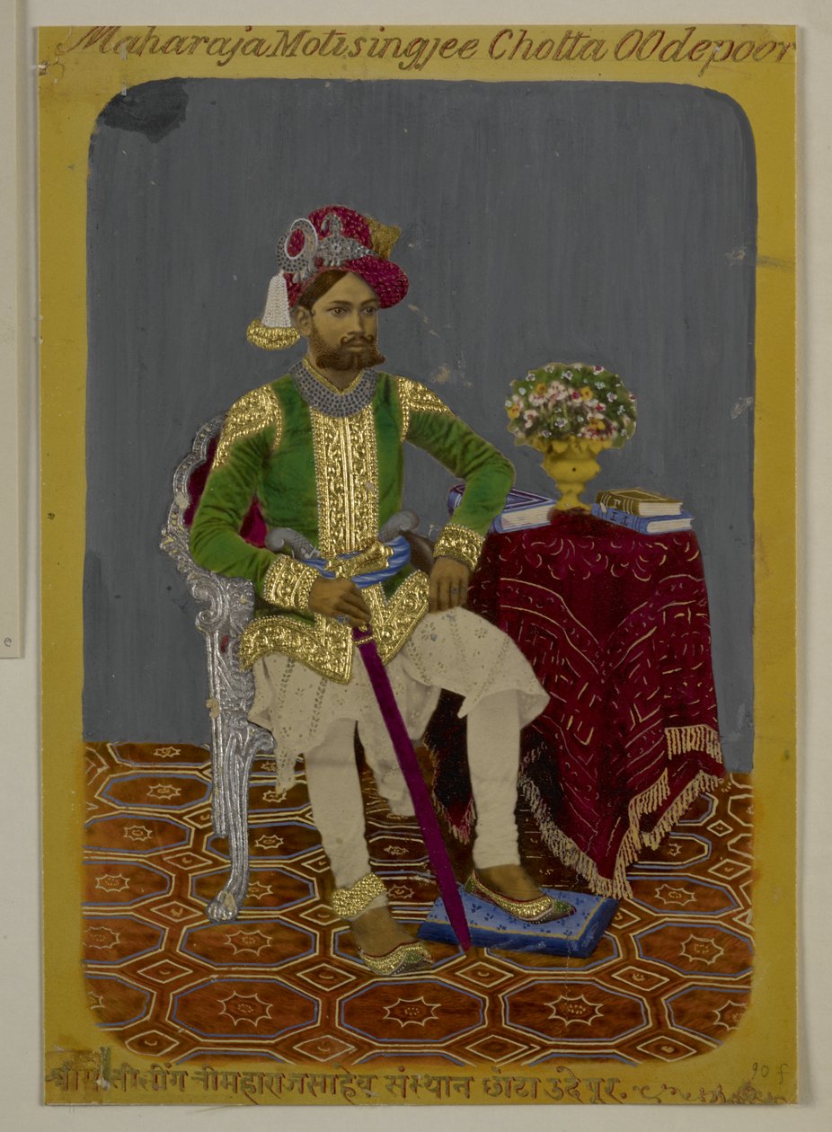 Mss Eur G.38/2 f.90 Moti Singh de Udaipur, c.1870 (aguarela e ouro sobre papel) de Indian School