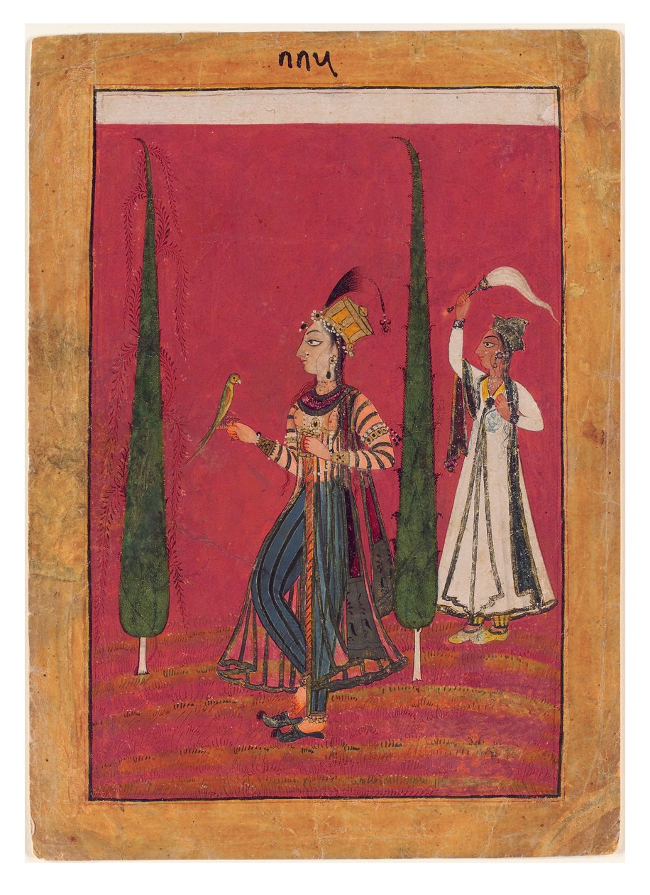 Princesa Mughal em um jardim, c.1700 (wc opaca, ouro e prata no papel) de Indian School