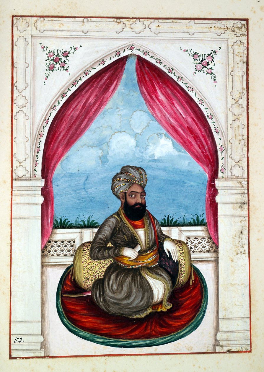 Nawab Mohammad Akhbar Khan, do Reino do Punjab, seus Governantes e Chefes, volume II, um volume de 30 estudos em aquarela de um artista indiano não identificado, c.1840 (wc on paper) de Indian School