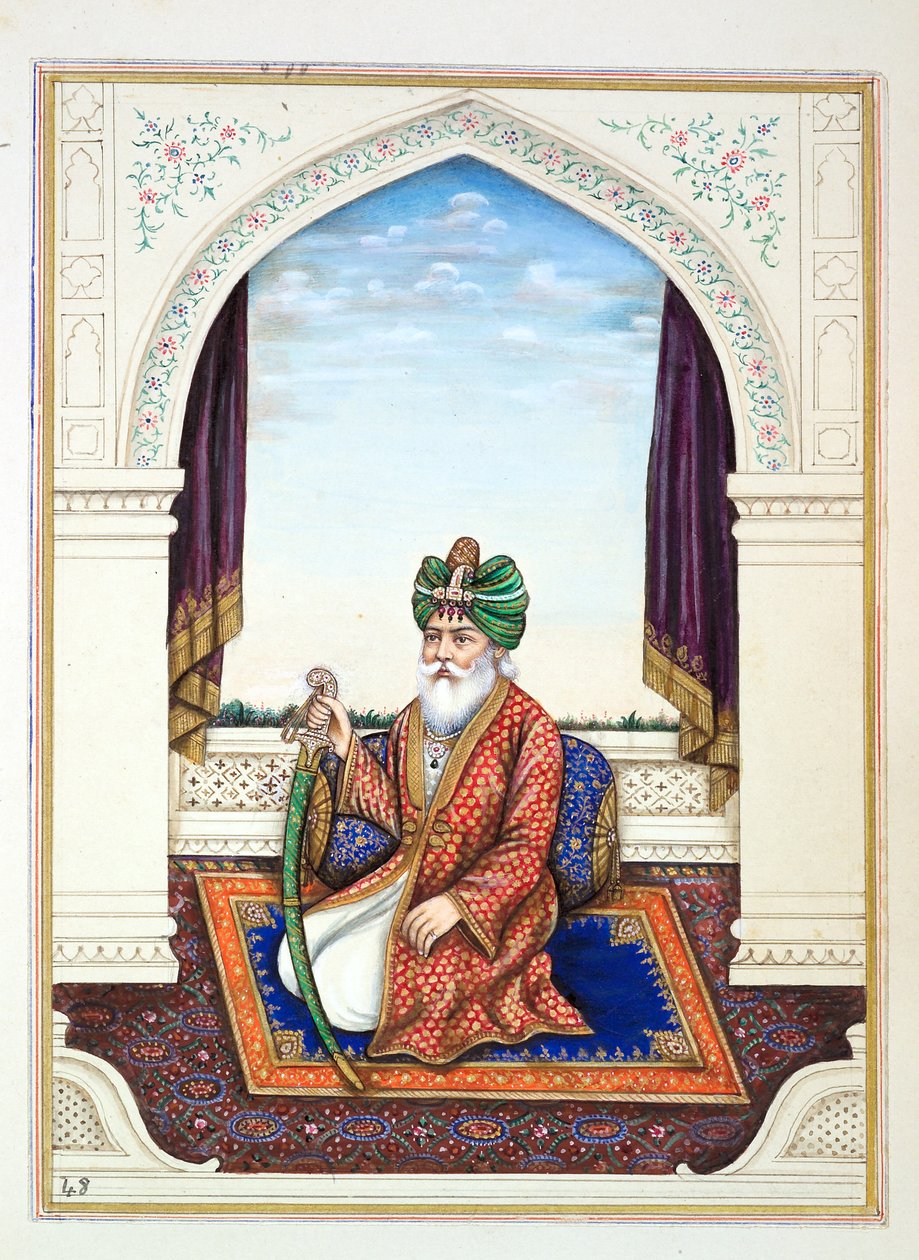 Nawab Mozaffir Khan (Multani), do Reino do Punjab, seus governantes e chefes, volume II, um volume de 30 estudos em aquarela de um artista indiano não identificado, c.1840 (wc no papel) de Indian School
