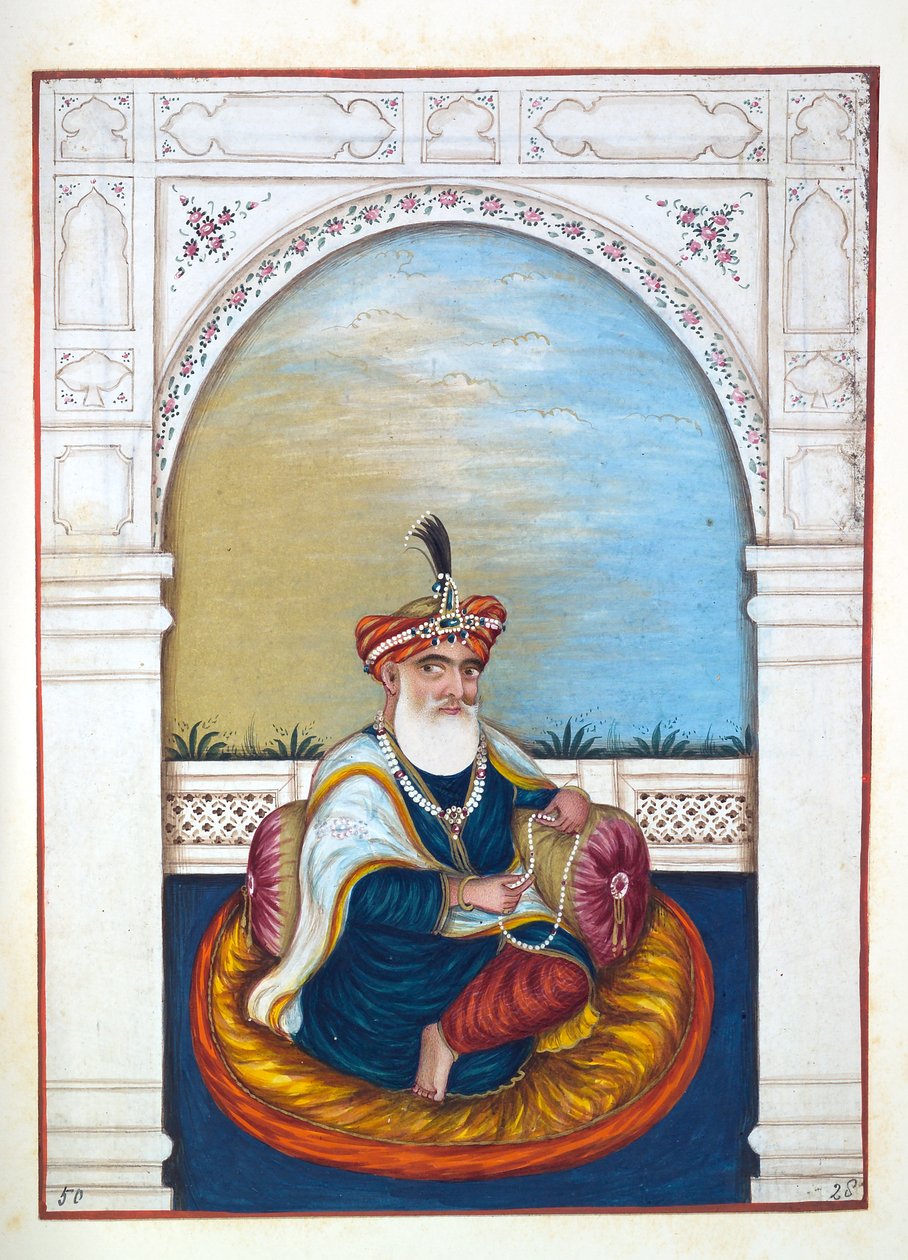 Nawab Sarfaraz Khan (Multani), do Reino do Punjab, seus governantes e chefes, volume II, um volume de 30 estudos em aquarela de um artista indiano não identificado, c.1840 (wc no papel) de Indian School