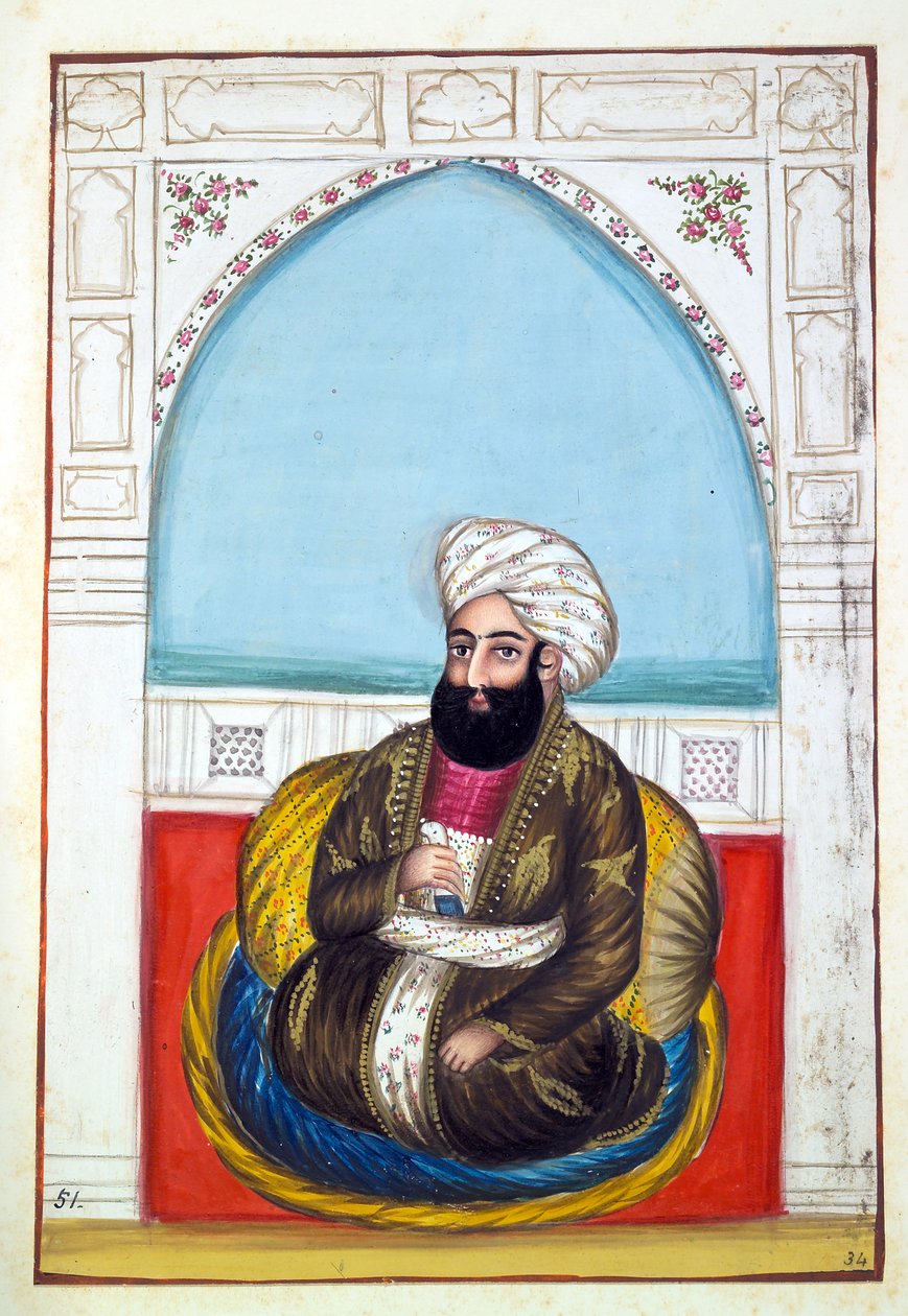 Nawab Synd Mohammad Khan, do Reino do Punjab, seus Governantes e Chefes, volume II, um volume de 30 estudos em aquarela de um artista indiano não identificado, c.1840 (wc no papel) de Indian School