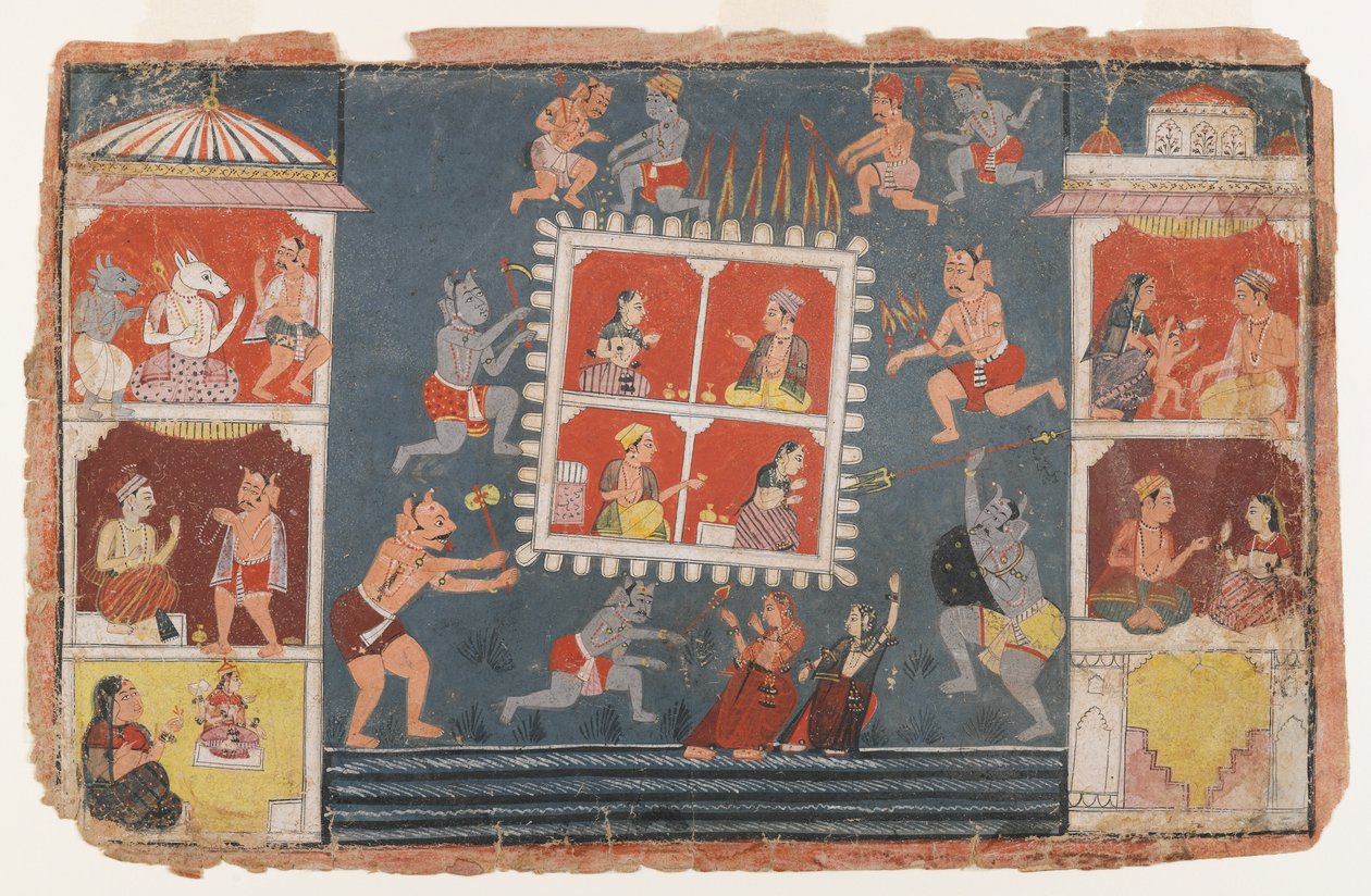 Página de uma Bhagavata Purana Series Dispersa, c.1610-1650 (wc opaca no papel) de Indian School