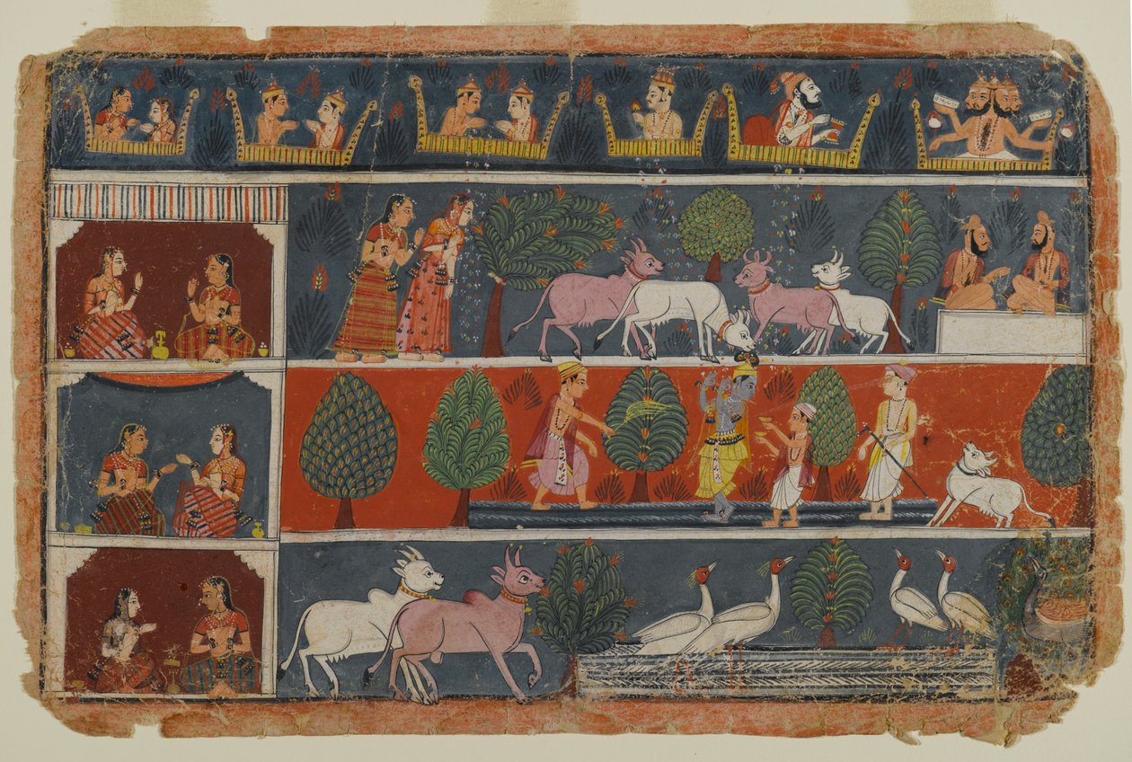 Página de uma série Bhagavata Purana Dispersa, c.1680 (wc opaca no papel) de Indian School