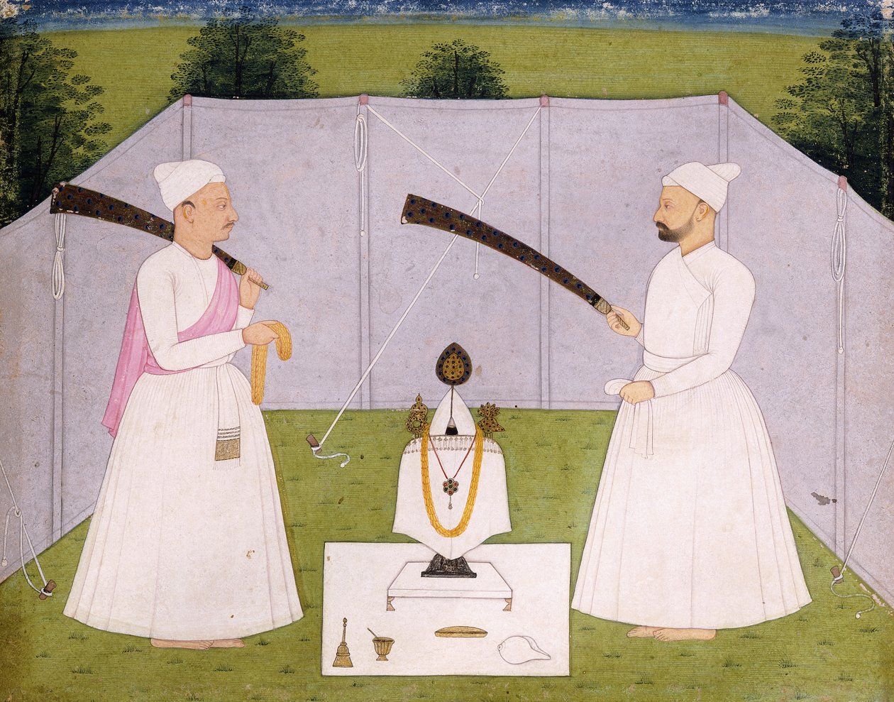 Pandits que frequentam o santuário pessoal de Balwant Singh, C. 1750 de Indian School