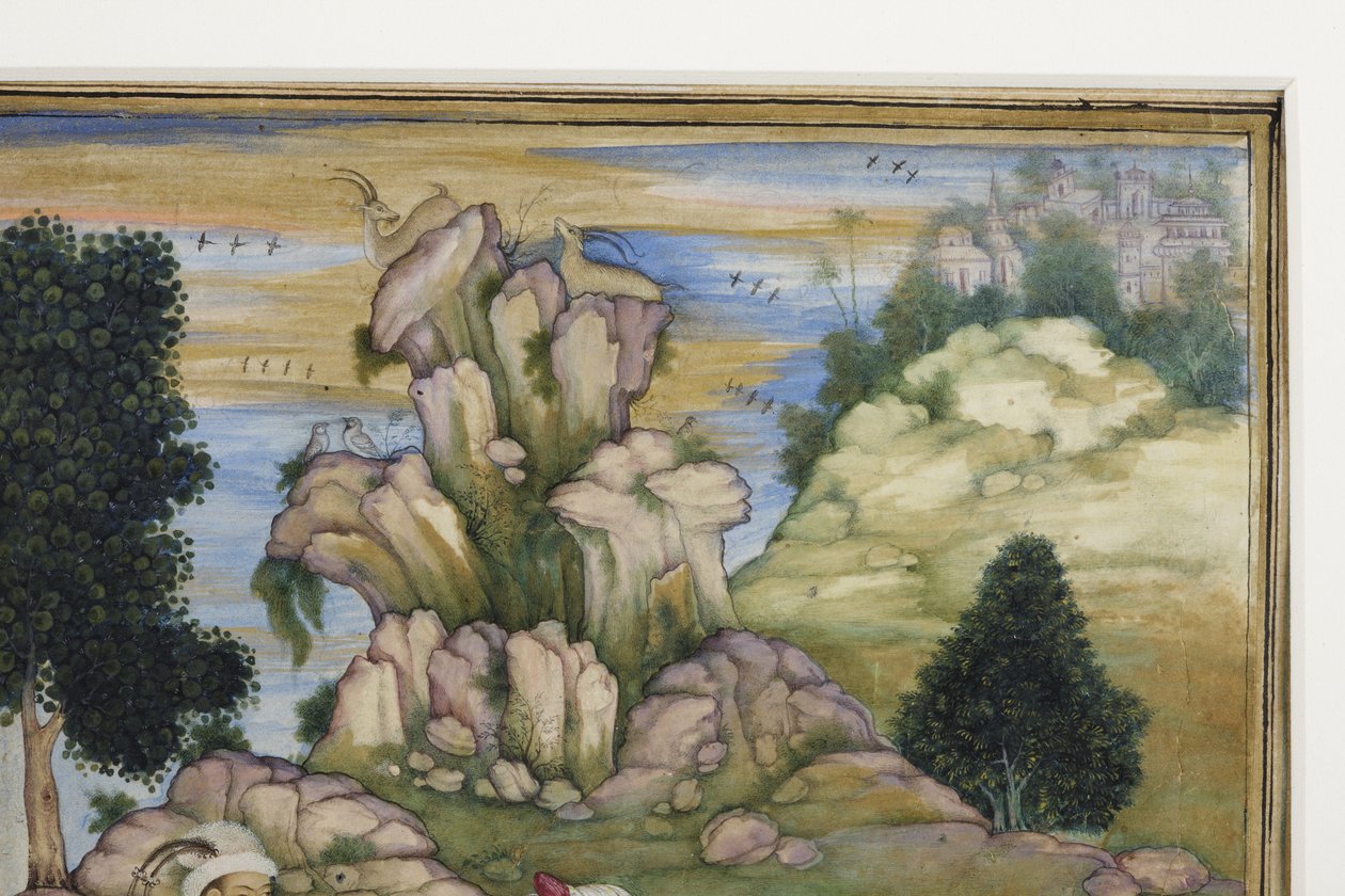 Picnicking no decorrer de uma caçada, detalhe, c.1615 (wc opaca no papel) de Indian School