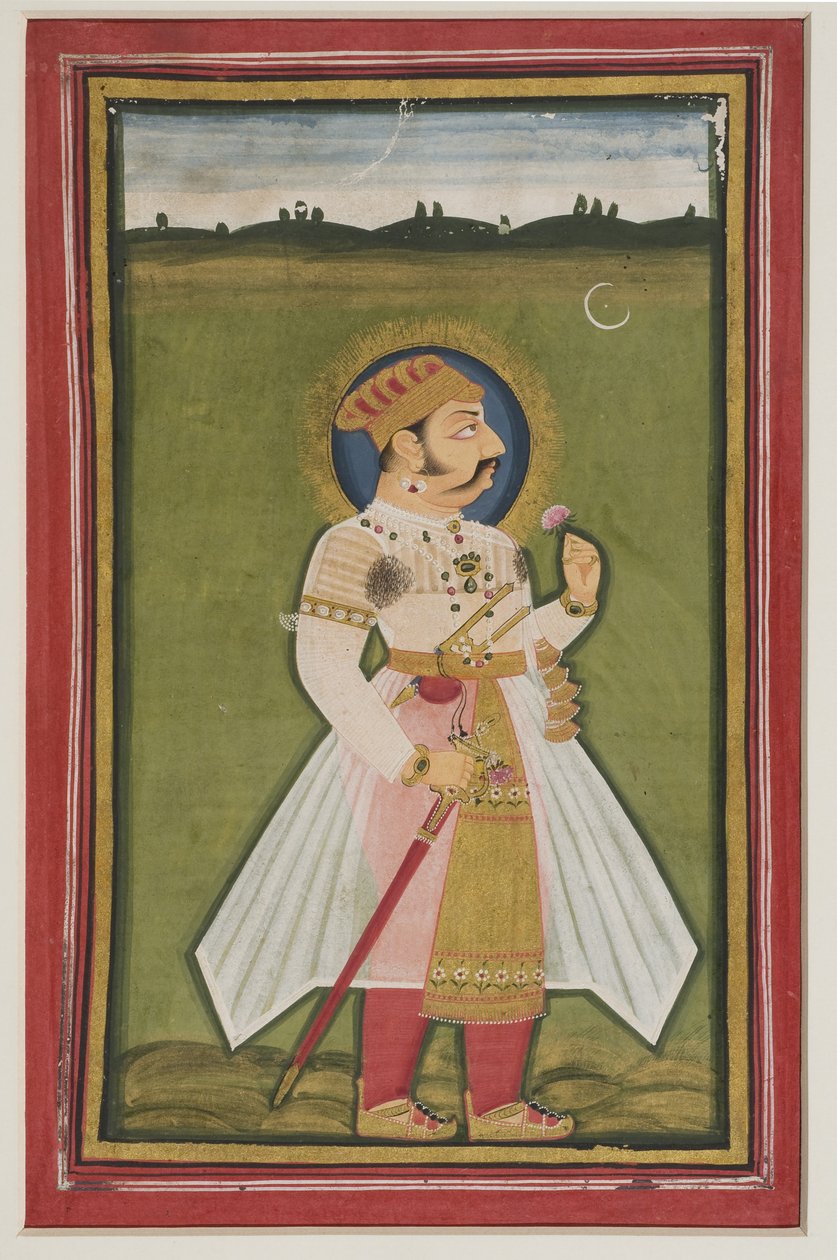 Retrato de Kumbha Rana de Udaipur, 1820 (guache em papel indiano) de Indian School