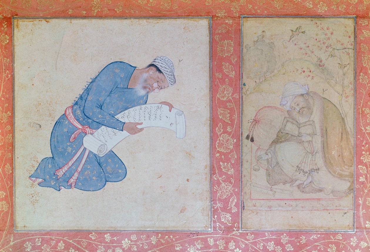 Retrato de Min Musavir dando uma petição ao imperador Akbar de Indian School