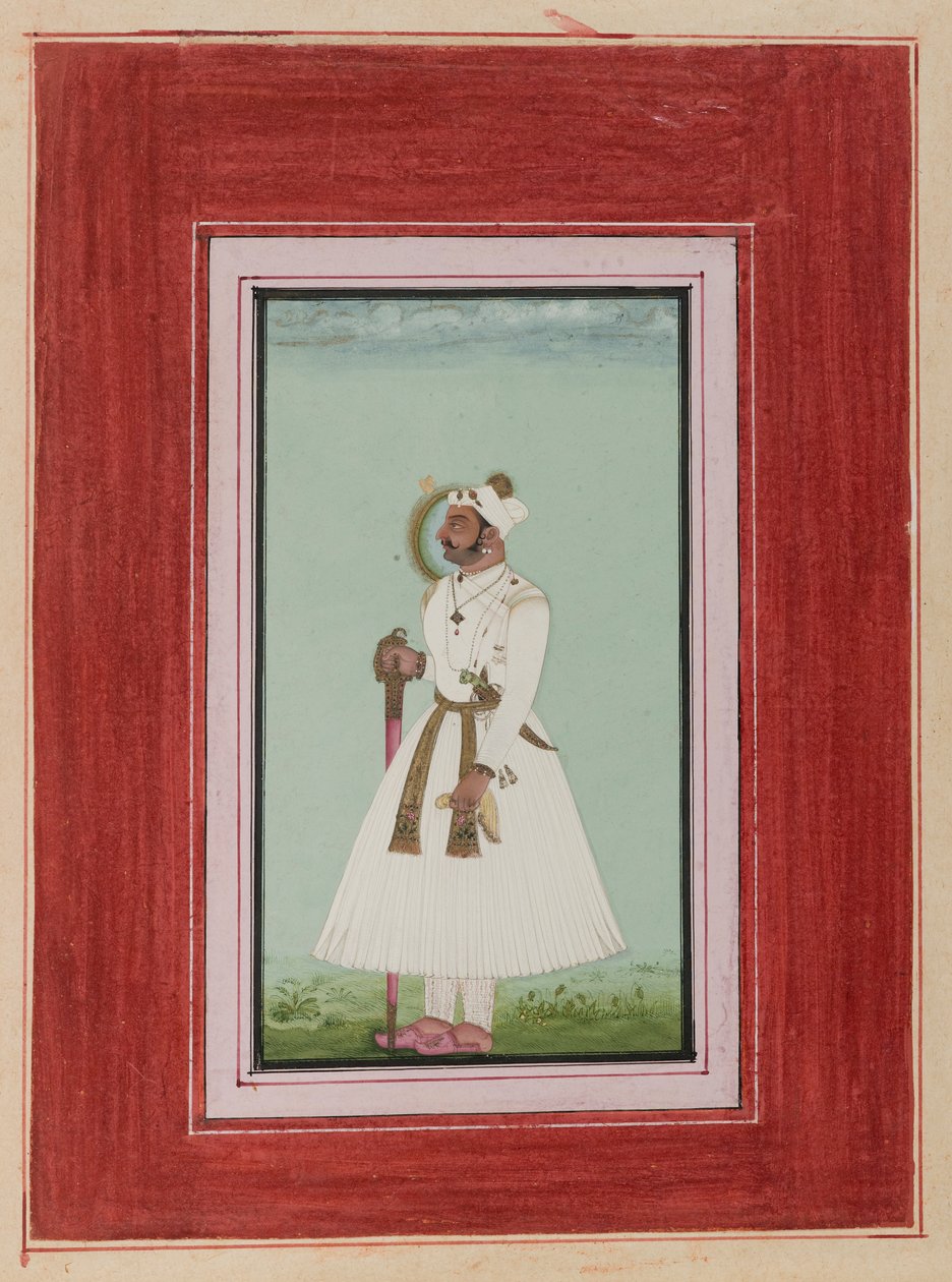 Retrato de Rao Vir Singh, c.1780-1790 (wc opaco e ouro sobre papel) de Indian School