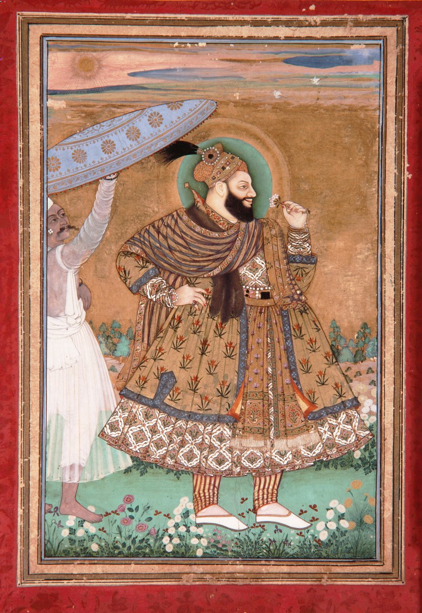 Retrato do sultão Abul Hasan da Golconda, em pé, c.1675 (wc opaco e ouro sobre papel) de Indian School