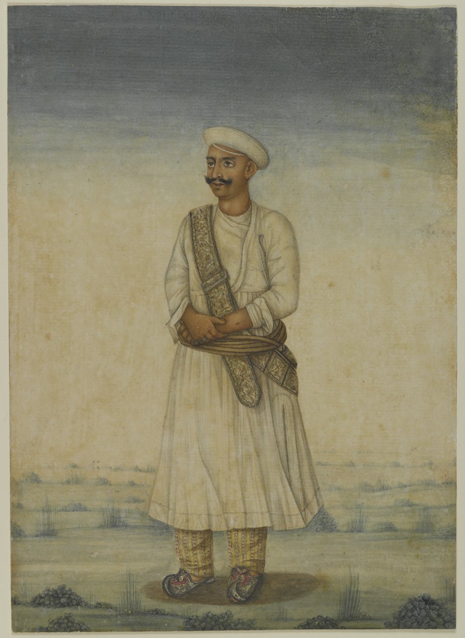 Retrato de um homem (aquarela sobre papel) de Indian School