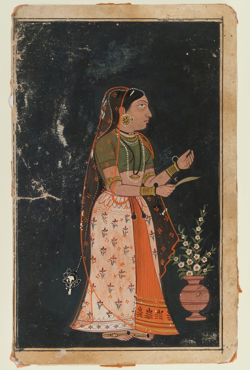 Retrato de uma mulher, c.1620 (wc opaca no papel) de Indian School