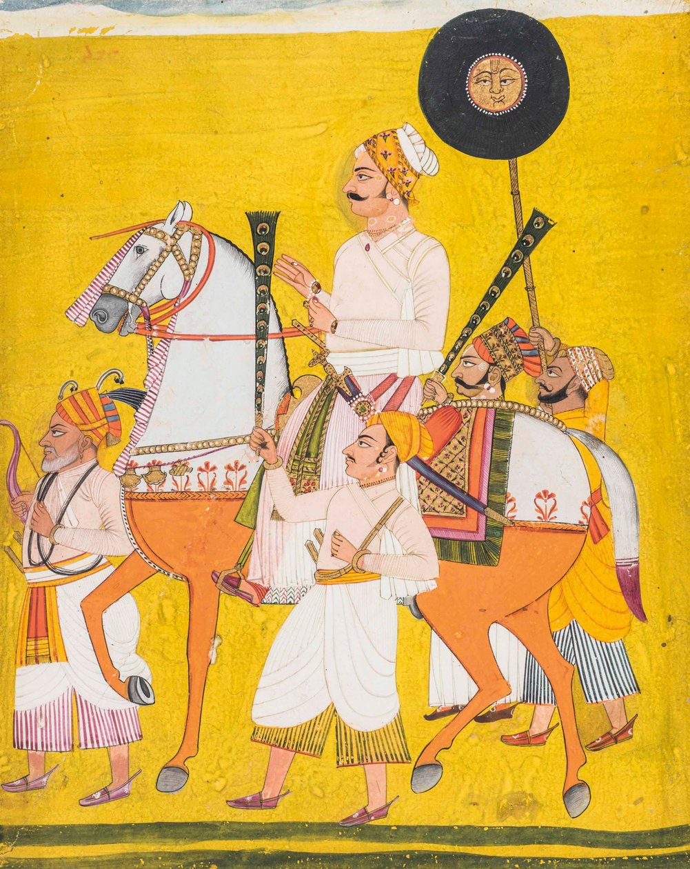 Retrato de um homem a cavalo, possivelmente Maharaja Jai Singh II de Indian School
