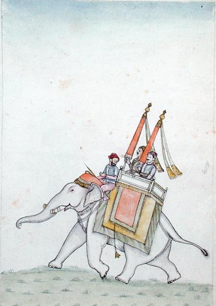 Retrato de um príncipe montado num elefante, início do século XIX (aguarela sobre papel) de Indian School