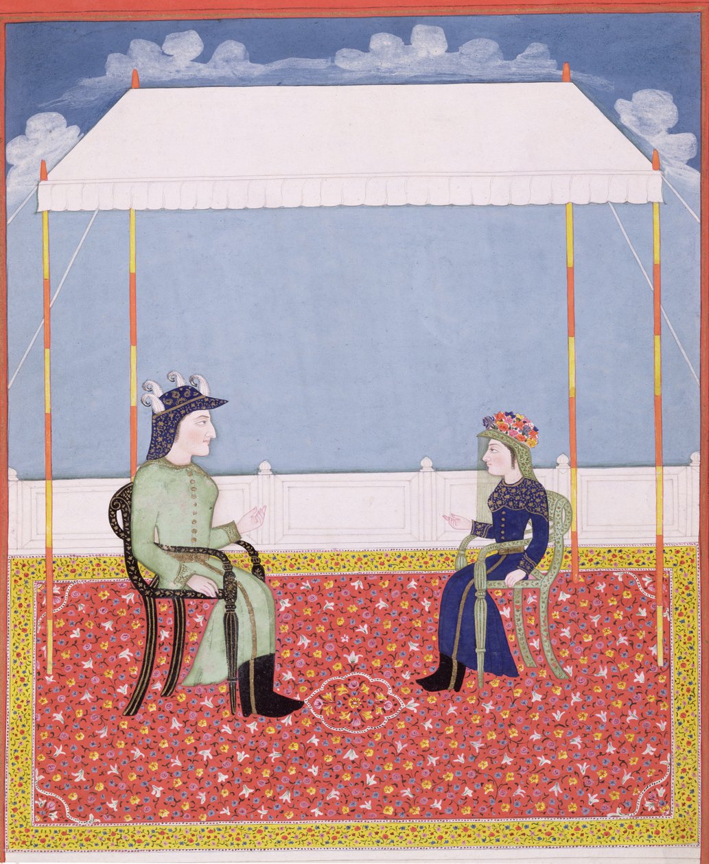 Retrato, de, um, colonial britânico, par de Indian School