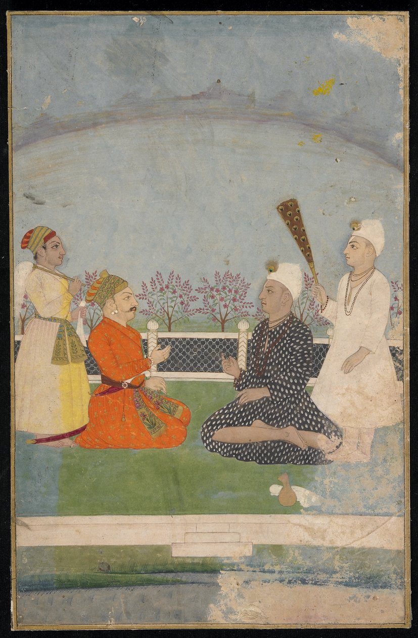 Príncipe visitando um homem santo, destacado álbum fólio com pintura, meados do século XVIII de Indian School