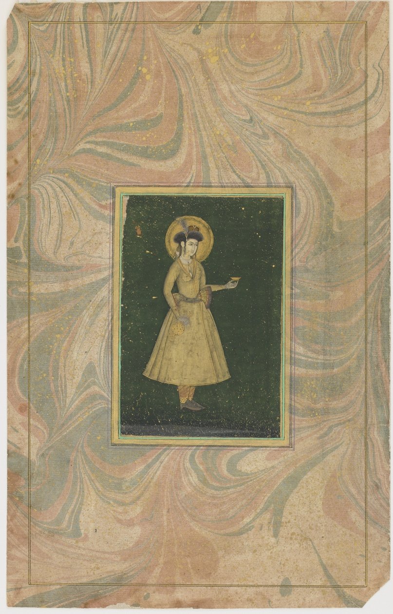 Princesa com taça de vinho (wc opaca e ouro sobre papel) de Indian School
