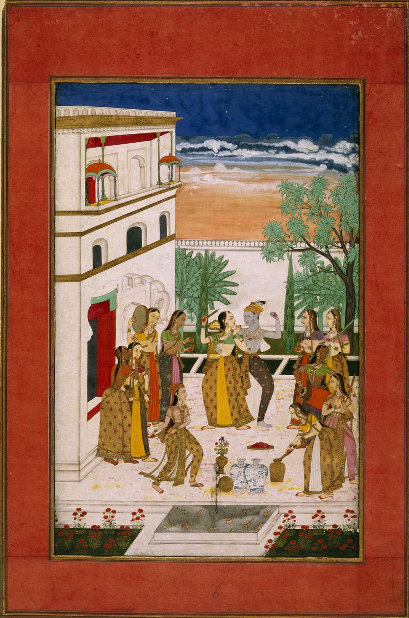 Dança de Radha e Krishna, c.1760 (aguarela sobre papel) de Indian School