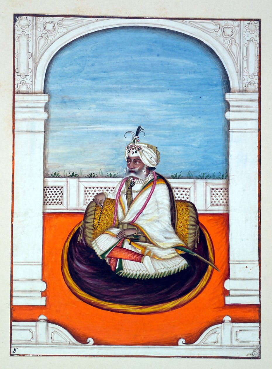 Rajah Gulab Singh, de O Reino do Punjab, seus Governantes e Chefes, volume I, um volume de 27 estudos em aquarela de um artista indiano não identificado, c.1840 (wc on paper) de Indian School