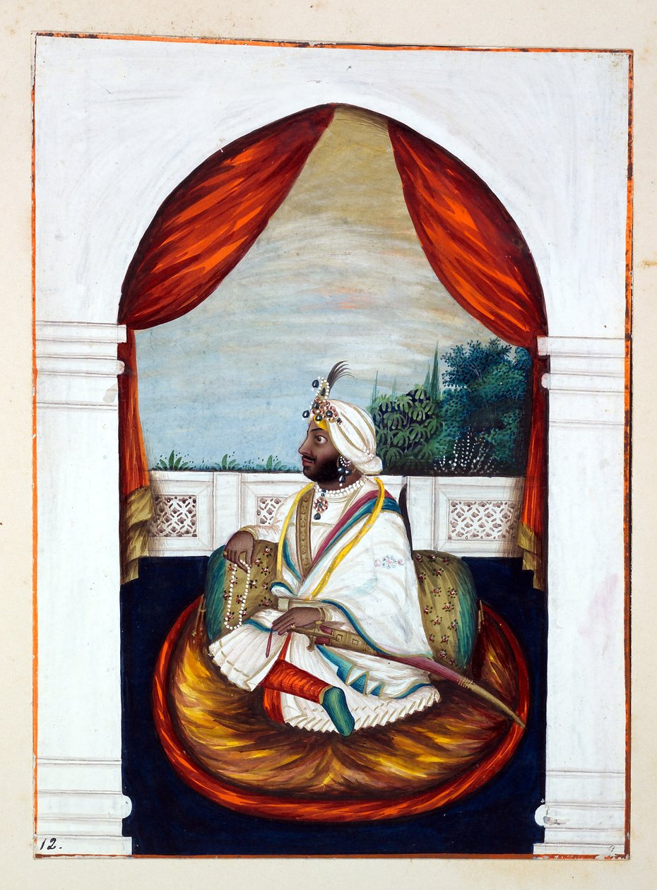 Rajah Sher Singh, de O Reino do Punjab, seus Governantes e Chefes, volume I, um volume de 27 estudos de aquarela de um artista indiano não identificado, c.1840 (wc on paper) de Indian School