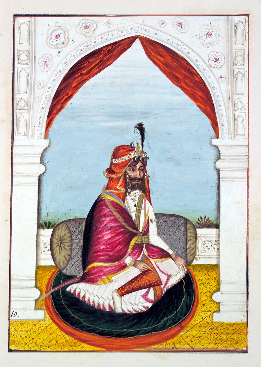 Rajah Suchet Singh, do Reino do Punjab, seus Governantes e Chefes, volume I, um volume de 27 estudos de aquarela de um artista indiano não identificado, c.1840 (wc on paper) de Indian School