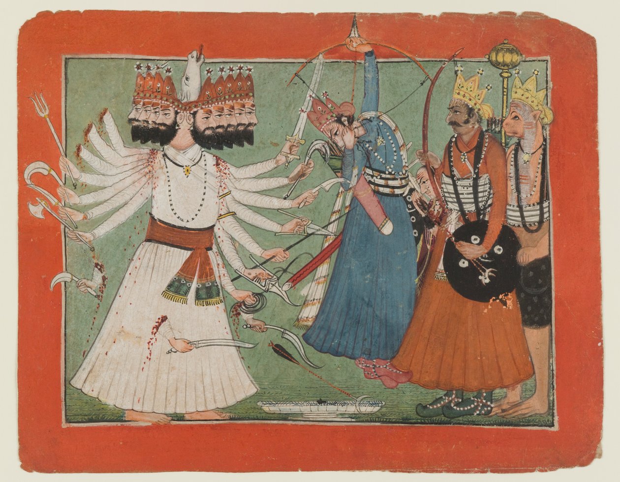 Ravana desafia o exército de Rama, c.1750 (aguarela opaca sobre papel) de Indian School