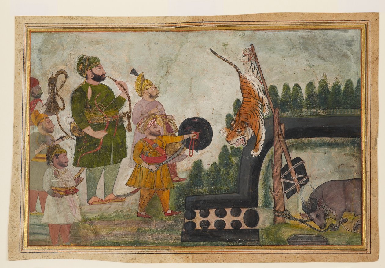 Rawat Gokul Das inspecciona um tigre encurralado de Indian School