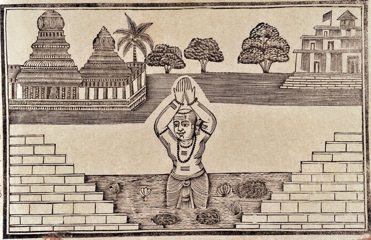 Cena do rio (impressão xilogravura) de Indian School