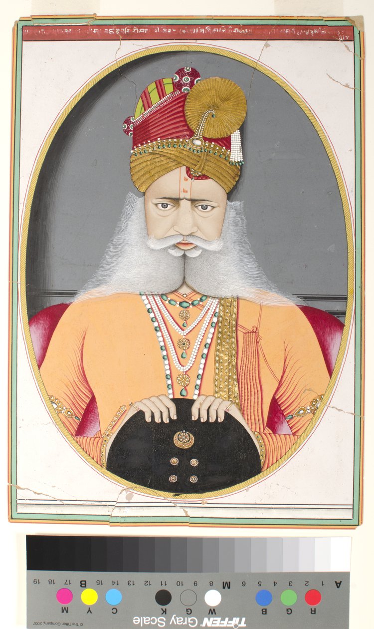 Sardar Singh, c.1870 (aquarela opaca e ouro sobre papel) de Indian School
