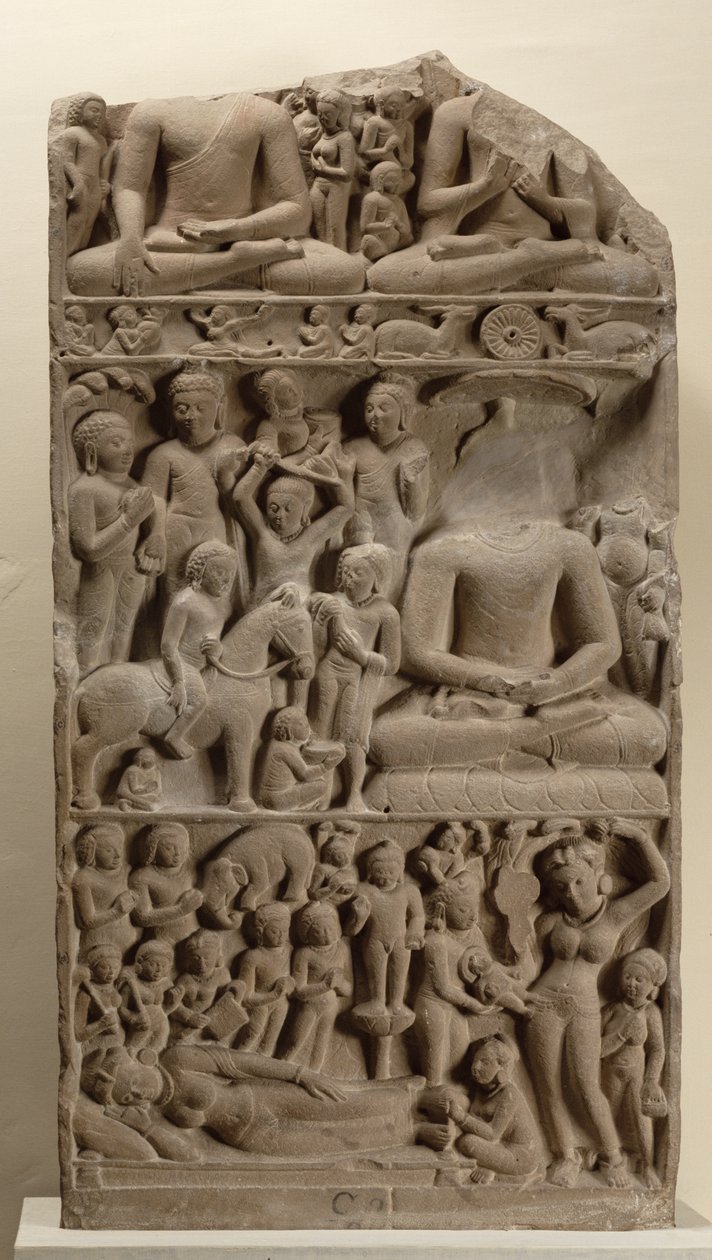Cenas da vida de Budas, Sarnath, Uttar Pradesh de Indian School