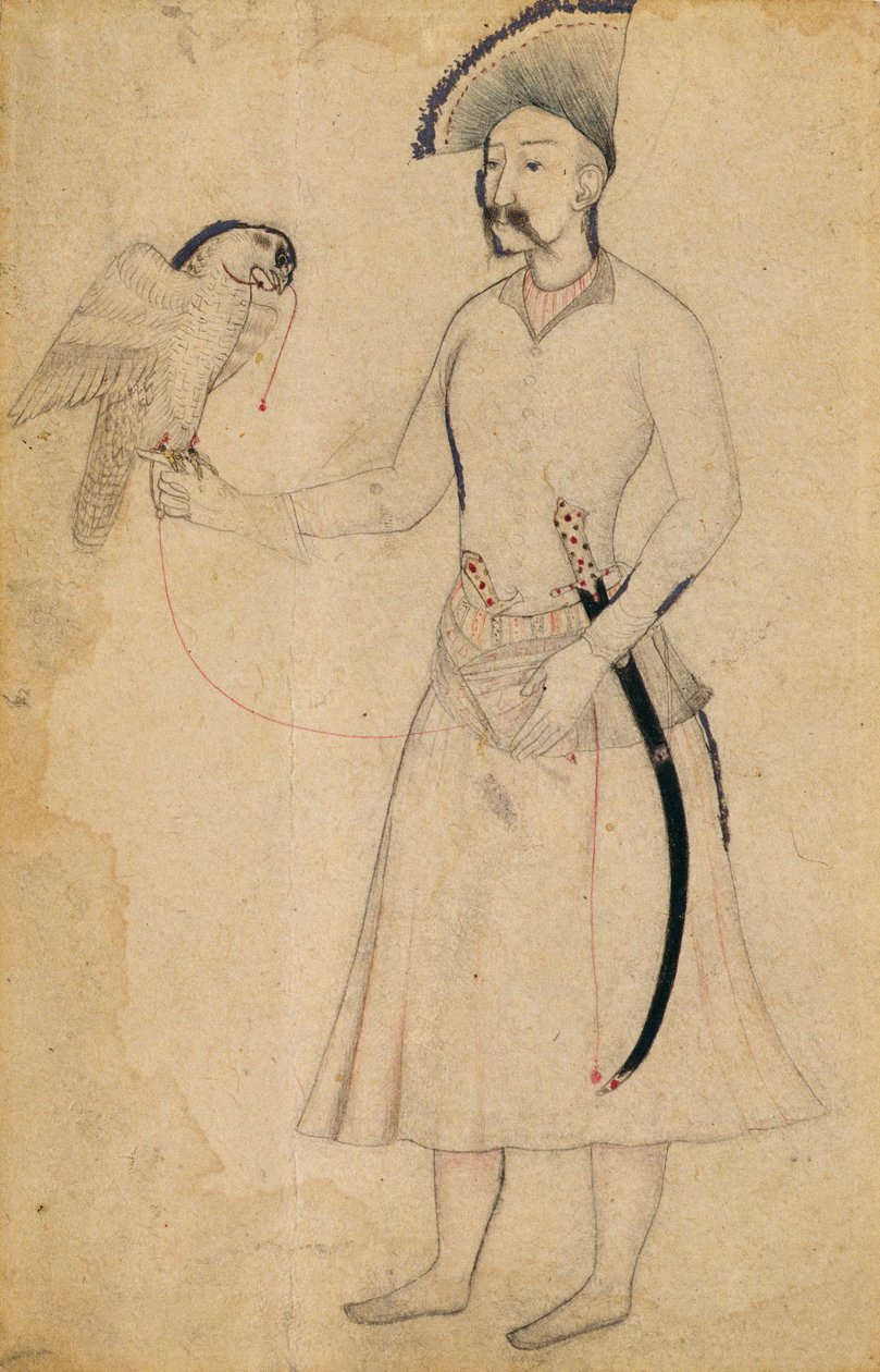 Xá Abbas I da Pérsia (1588-1629) segurando um falcão, após um início do século 17 original, Mughal, início do século 19 (pincel de desenho em papel) de Indian School