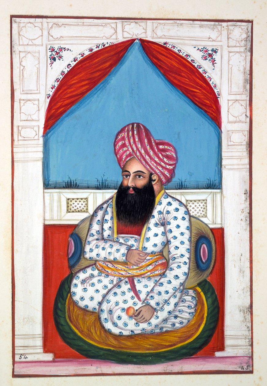 Xá Ayub Shah Padishah, do Reino do Punjab, seus Governantes e Chefes, volume II, um volume de 30 estudos em aquarela de um artista indiano não identificado, c.1840 (wc on paper) de Indian School