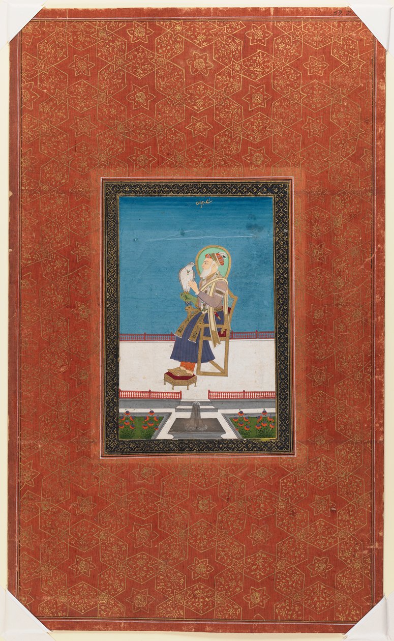 Shah Jahan com um falcão, 1875-1900 (wc opaco e ouro no papel) de Indian School