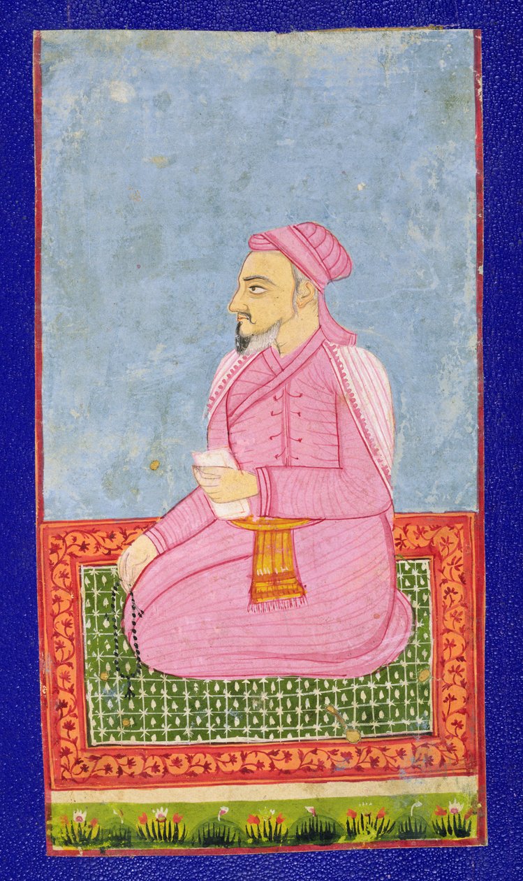 Shams Al-Umara, ilustração de um livro sobre místicos indianos (tinta sobre papel montada no cartão) de Indian School