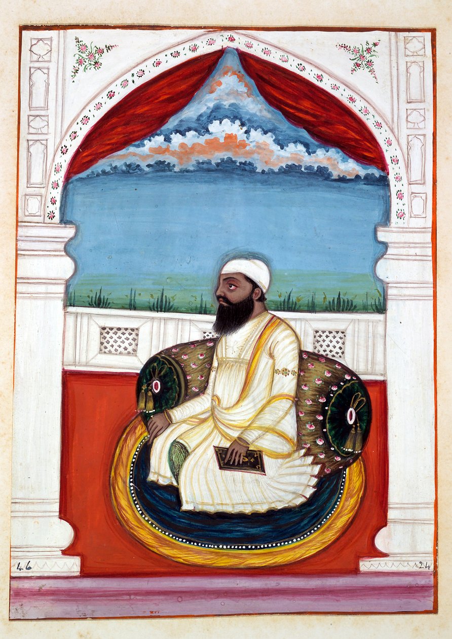 Sheikh Mohi-od-deen, do Reino do Punjab, seus governantes e chefes, volume II, um volume de 30 estudos em aquarela de um artista indiano não identificado, c.1840 (wc no papel) de Indian School