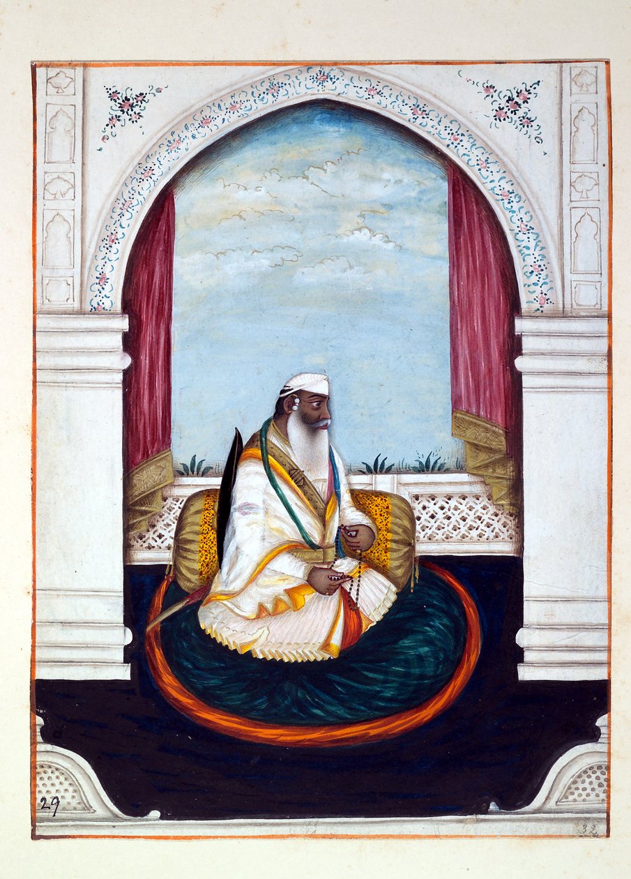 Sirdar Atr Singh, do Reino do Punjab, seus governantes e chefes, volume II, um volume de 30 estudos em aquarela de um artista indiano não identificado, c.1840 (wc no papel) de Indian School