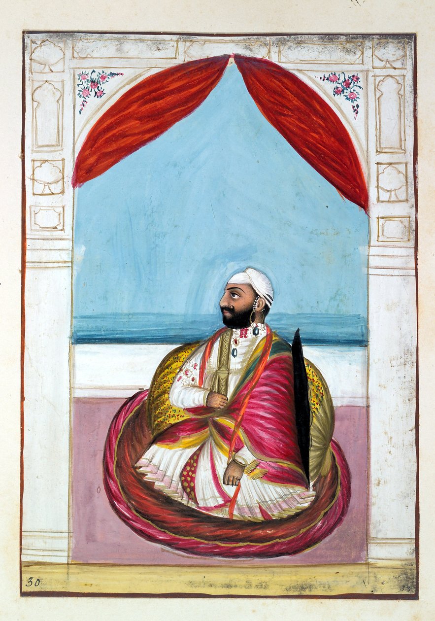 Sirdar Chet Singh, do Reino do Punjab, seus Governantes e Chefes, volume II, um volume de 30 estudos em aquarela de um artista indiano não identificado, c.1840 (wc on paper) de Indian School