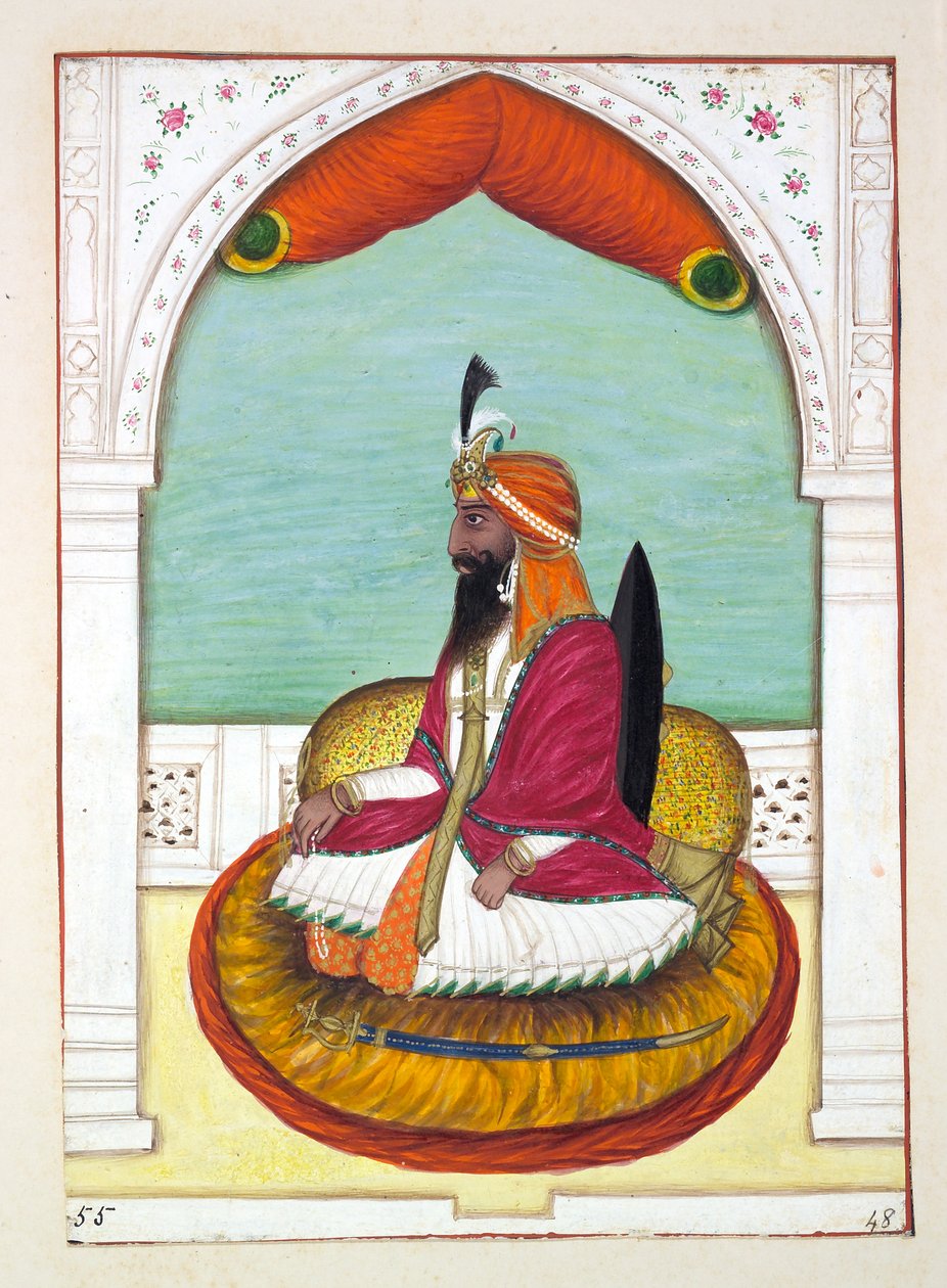 Sirdar Fatteh Khan (Iowana), do Reino do Punjab, seus Governantes e Chefes, volume II, um volume de 30 estudos em aquarela de um artista indiano não identificado, c.1840 (wc no papel) de Indian School