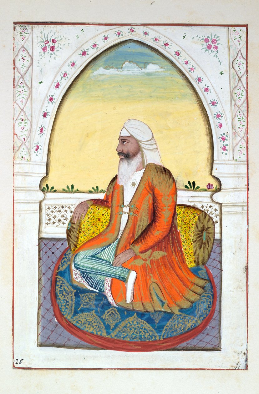 Sirdar Fatteh Singh, do Reino do Punjab, seus governantes e chefes, volume II, um volume de 30 estudos em aquarela de um artista indiano não identificado, c.1840 (wc on paper) de Indian School