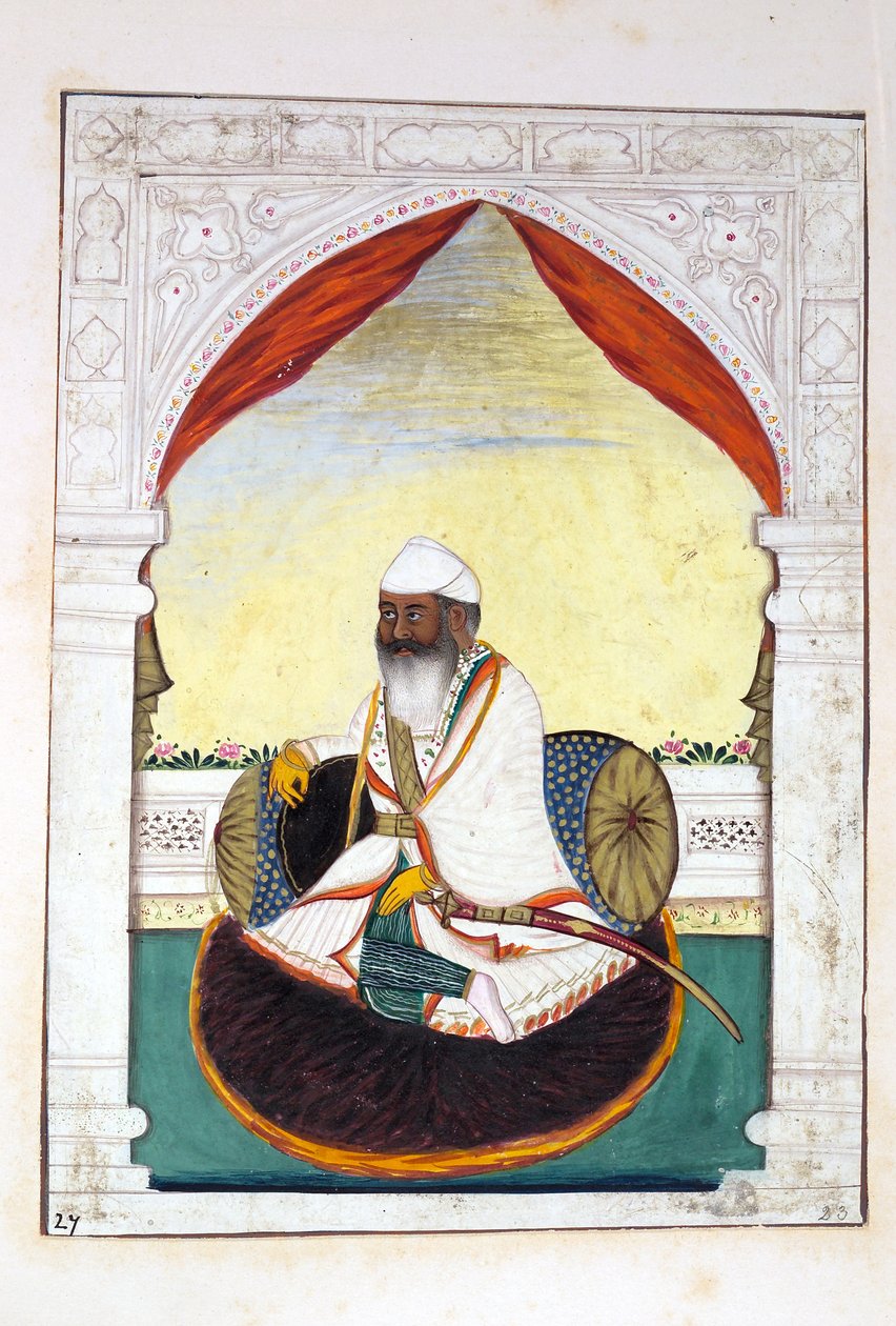 Sirdar Gurmukh Singh Bhai, do Reino do Punjab, seus governantes e chefes, volume II, um volume de 30 estudos em aquarela de um artista indiano não identificado, cerca de 1840 (wc no papel) de Indian School