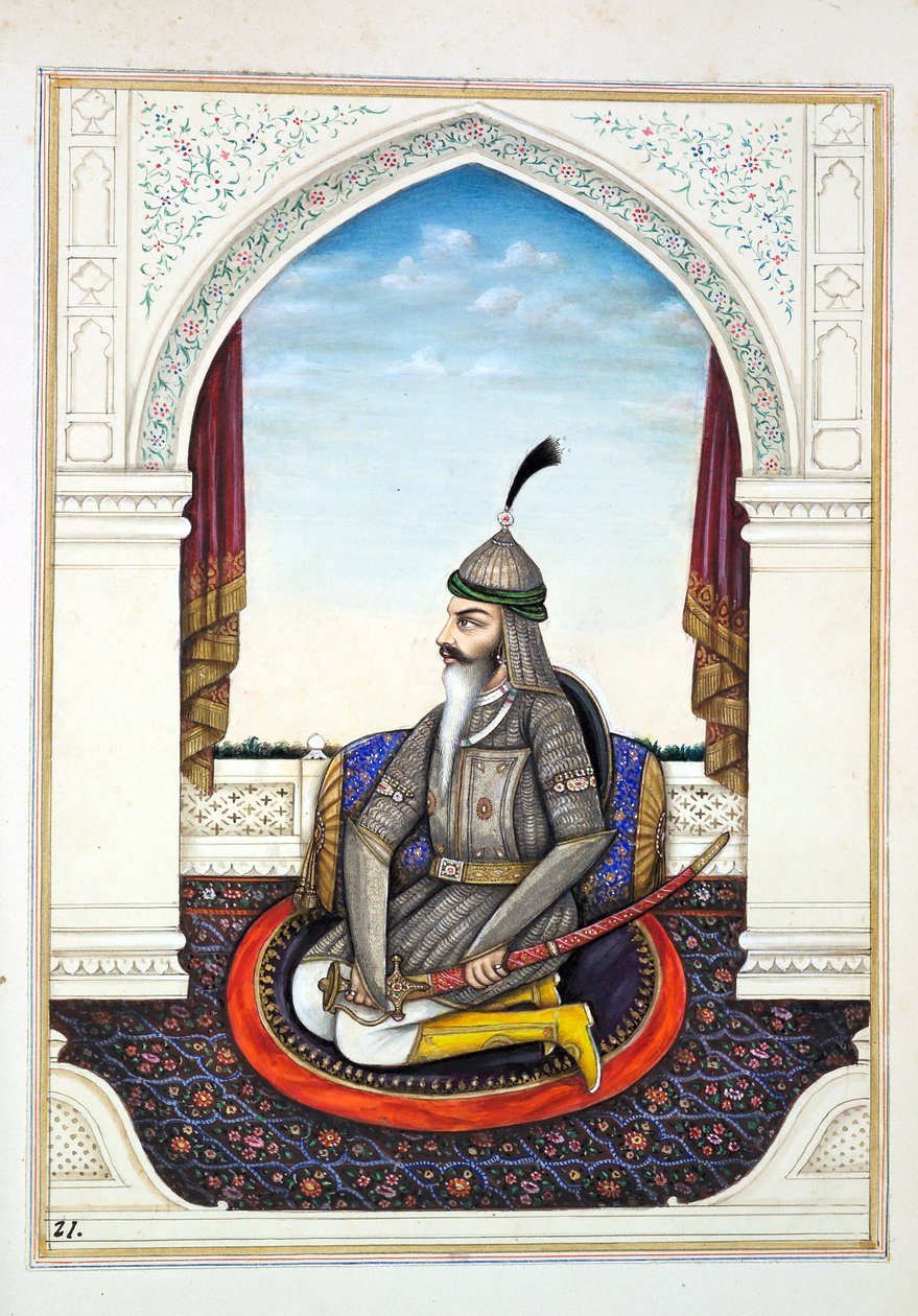 Sirdar Harri Singh, do Reino do Punjab, seus Governantes e Chefes, volume I, um volume de 27 estudos de aquarela de um artista indiano não identificado, c.1840 (wc no papel) de Indian School